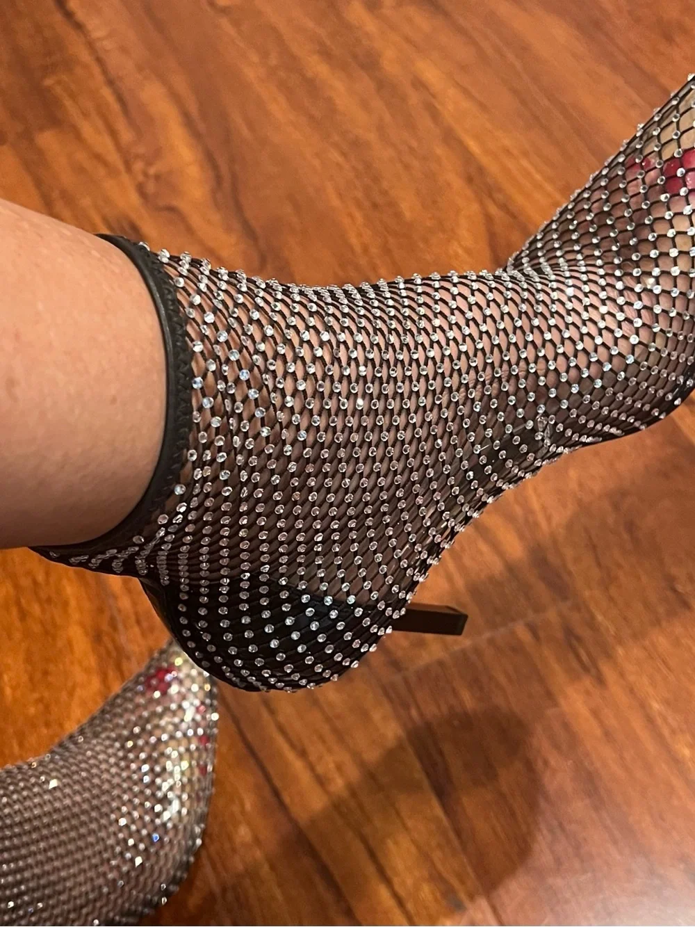 INC International Concepts Black Rhinestone Fishnet Ankle Booties NWT
